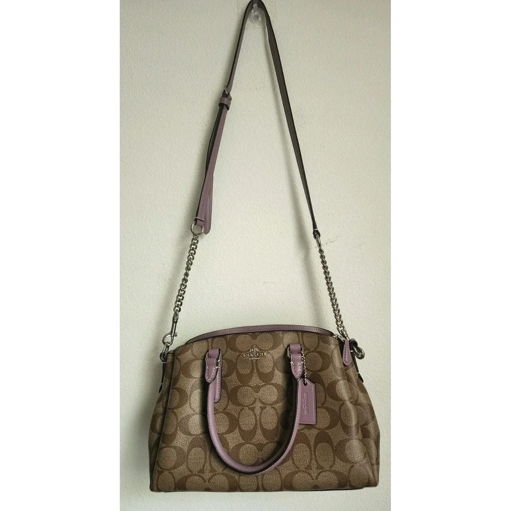 Coach F29484 Signature‎ Brown Khaki Mauve Satchel Crossbody Shoulder Bag Purse